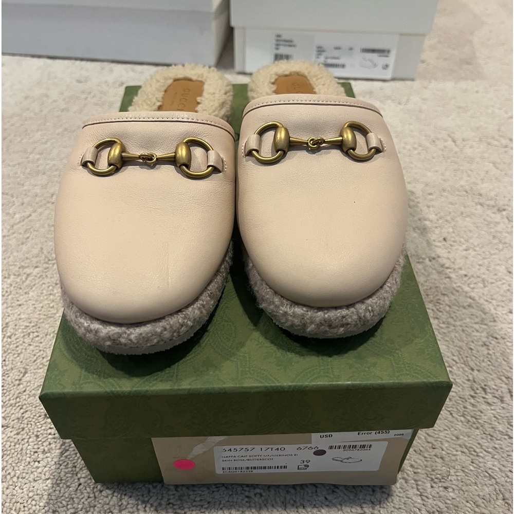 💯 Authentic Gucci Shearling Horsebit Slippers Size 39